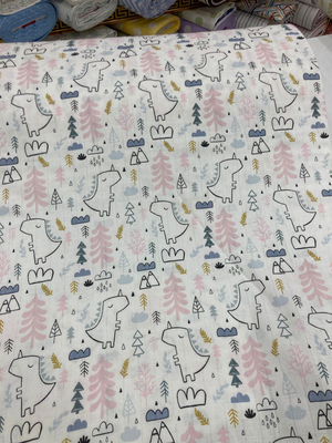 D70 Pembe Çizgi Dino Desenli Müslin Bezi