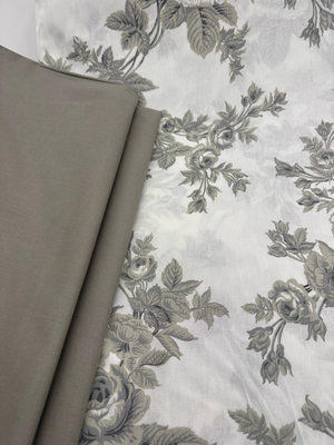 Büyük Güller Desen Akfil Kumaş D80440 Gri