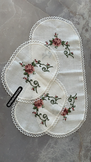 DK 98 Nolu Şablon Ve İpleri Dahil Damla Desen Güpür Detaylı Oval Oda Takımı Seti