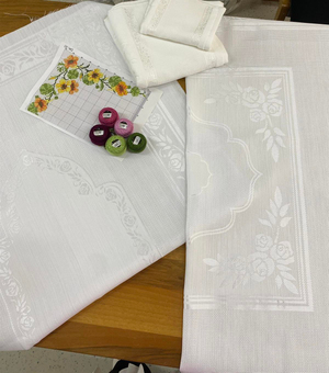 DK 30 Çiçek Şablonlu Rose Seccade, Kare Örtü, El havlusu Set