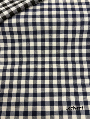 Orta Boy Kareli Etuval Cotton Keten Lacivert