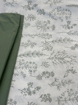 Floral Eskiz Desen Poplin D80685 Çağla Yeşili