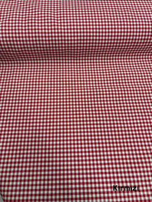 Mini Kareli Etuval Cotton Keten Kırmızı