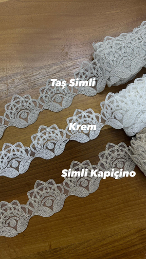 Simli Taş Yaz Gülü Desen Fransız Güpürü (Metre İle)