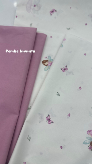 Mor Sevimli Peri Desenli Desenli Akfil Kumaş D89270 