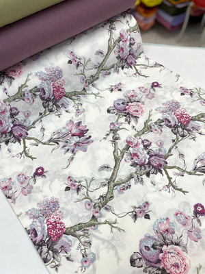 Eflatun Detaylı Daldaki Buketler Desenli Akfil D122