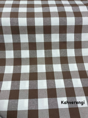 İri Kareli Etu Cotton Keten Kahverengi