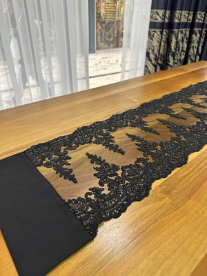 Güpür Kumaş Hazır Runner DGR50 Siyah