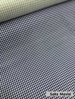 Mini Kareli Etuval Cotton Keten Saks Mavi
