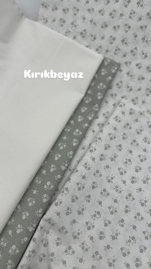 Mini Flora Beyaz Zemin Çiçek Desenli Akfil Kumaş D89100 Adaçayı Yeşil