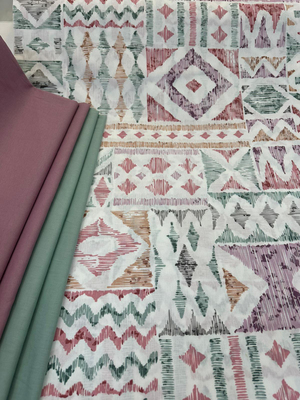 Ve Mint Yeşili Bohem Kilim Desenli Akfil Kumaş D3650 Mor