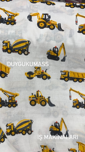 İş Makinaları Desen Müslin Kumaş