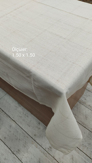 Kendinden Kareli Linen Kumaş Masa Örtüsü