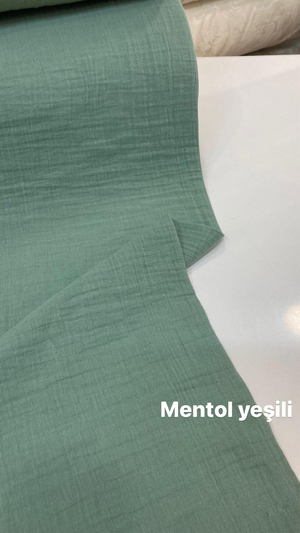 Mentol Yeşili Çift Katlı Düz Renk Müslin