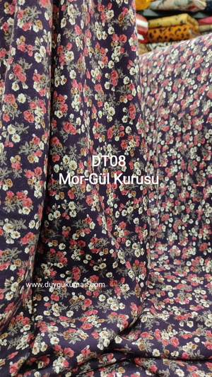 Mor Gül Kurusu Desenli DT08 Tek En Viskon