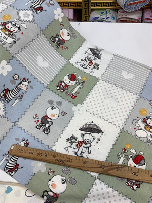 Patchwork Detaylı Sevimli Ayılar Ve Kalp Desenli Pazen