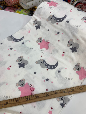 Pembe Ay Yıldızlı Koala Desenli Pazen