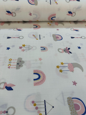 Pembe Gökkuşağı Ve Dönence Desen Müslin D745