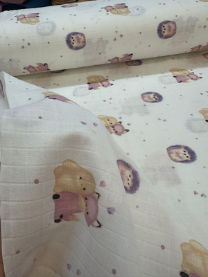 Pembe Tilki Tavşan Ve Kirpi Desenli Müslin Bezi D122