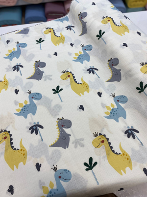 Sarı, Gri, Petrol Rengi Dino Desenli Müslin Bezi D83 