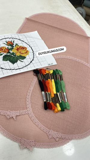 Turuncu Güllü Şablon Ve İpler Dahil Oval Set (DK 47)