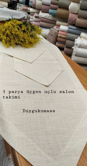Üçgen Uçlu Köşe Çevrili Linen Kumaş Salon Set