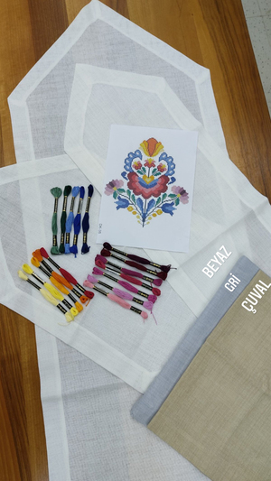 Üçgen Uçlu Köşe Çevrili Linen Salon Set DK35 Şablon Ve İpler Dahil
