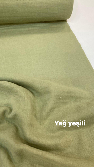 Yağ Yeşili Çift Katlı Düz Renk Müslin