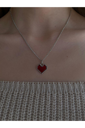 Piksel Kalp Kırmızı Tasarım Unisex Kolye