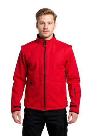 Land Kolları Çıkabilen Softshell Kapüşonlu Kırmızı Mont