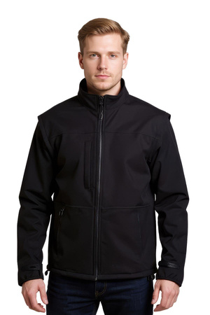Land Kolları Çıkabilen Softshell Kapüşonlu Siyah Mont