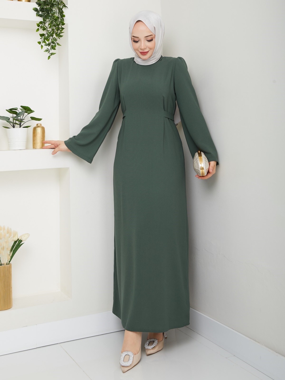 Jade krep kimono kol kalem elbise