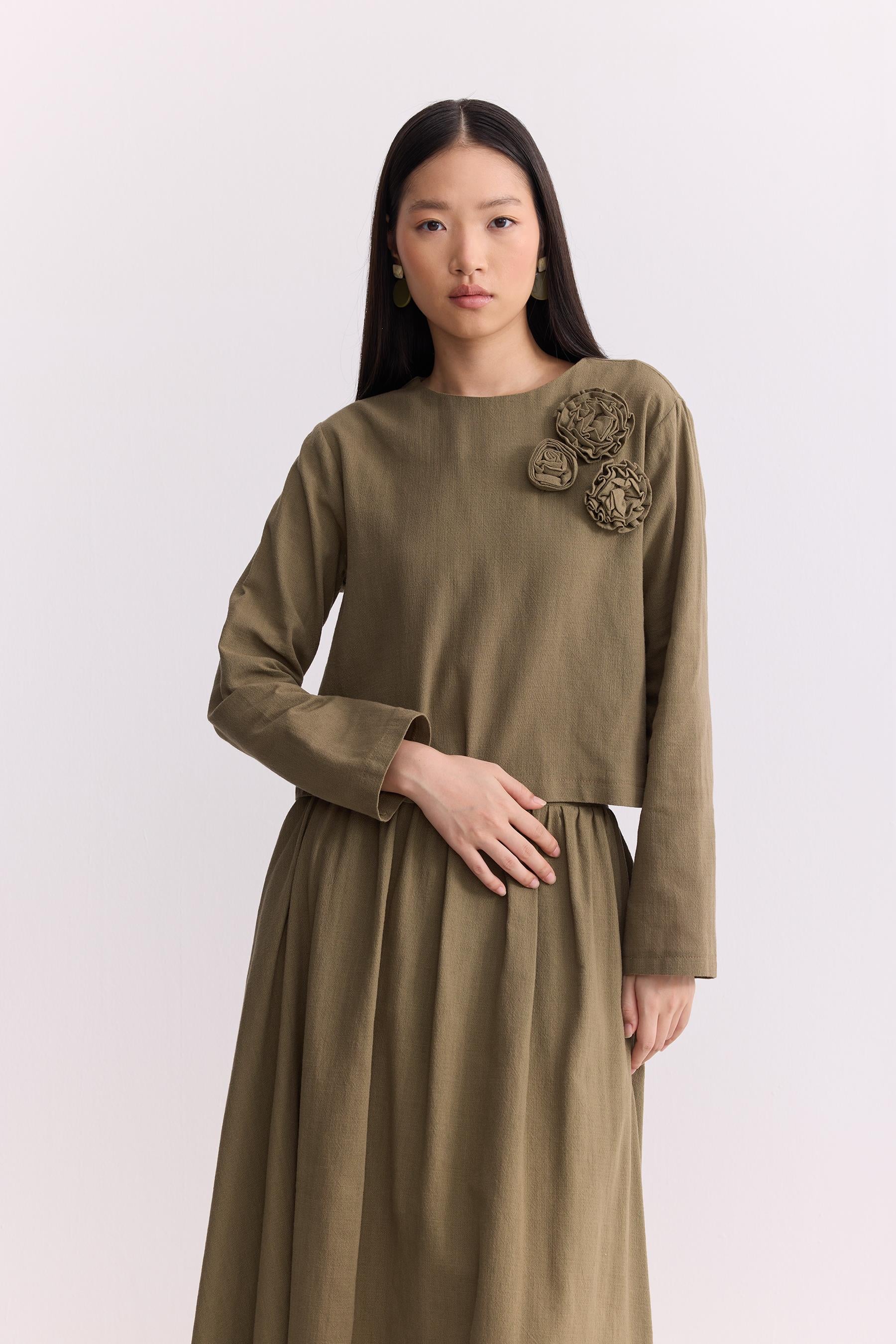 Rose Keten Etekli Takım Olive Green