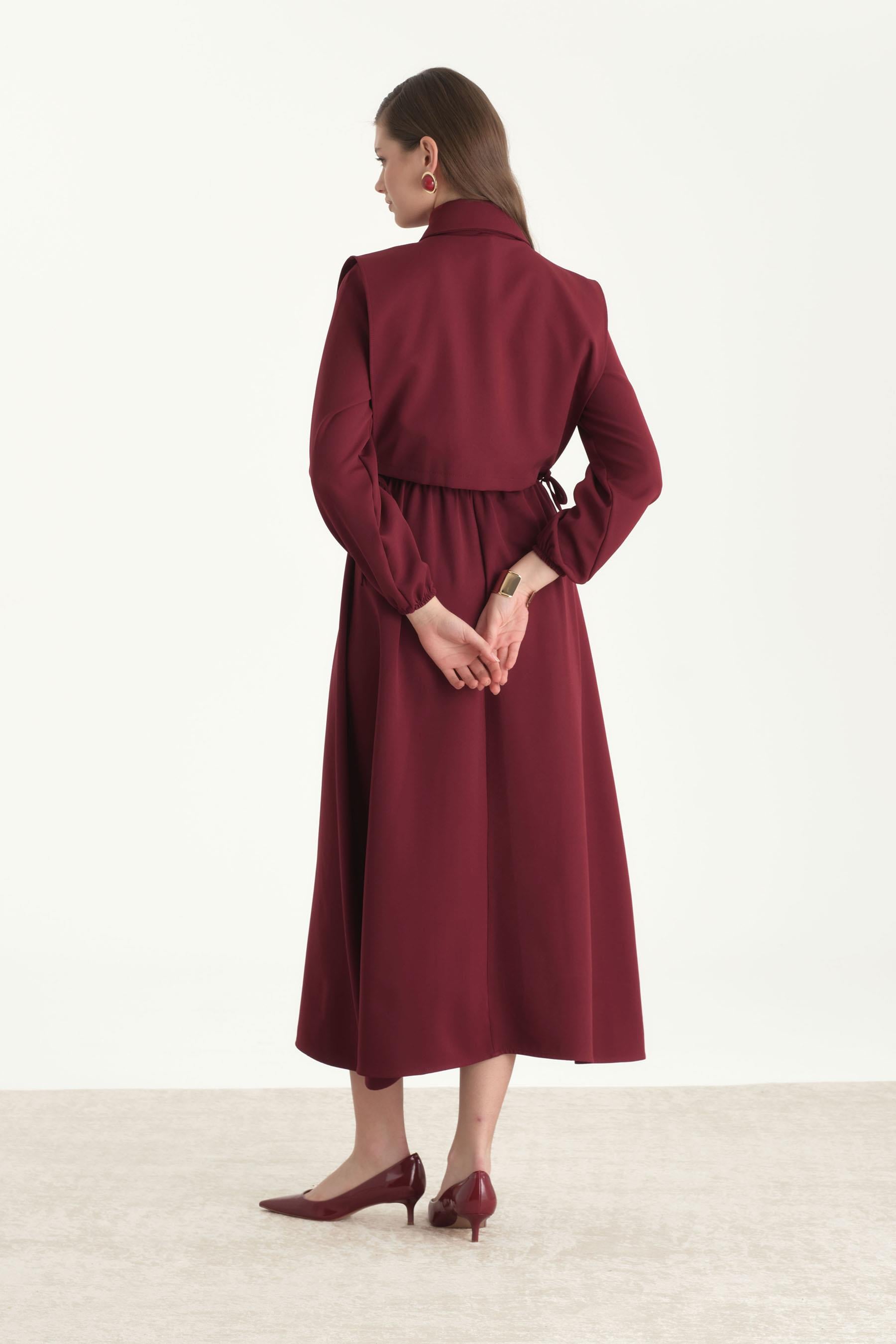 Crop Yelekli Elbise Bordo
