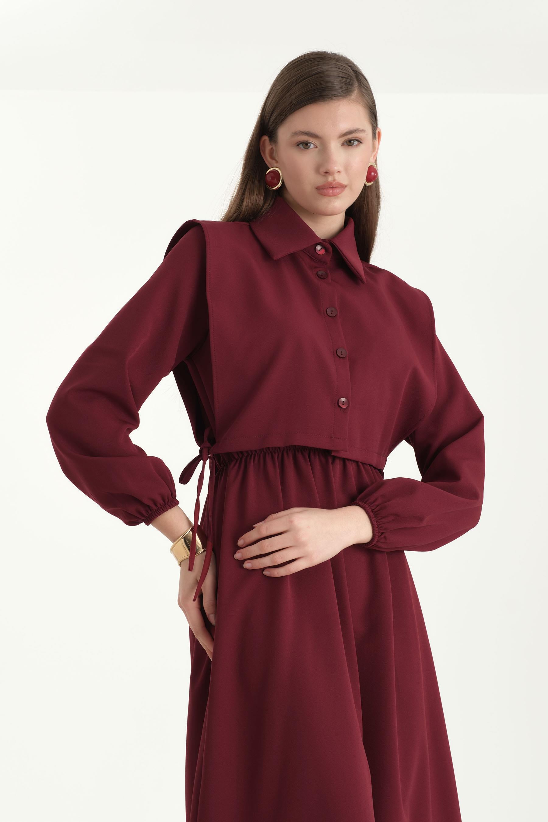 Crop Yelekli Elbise Bordo
