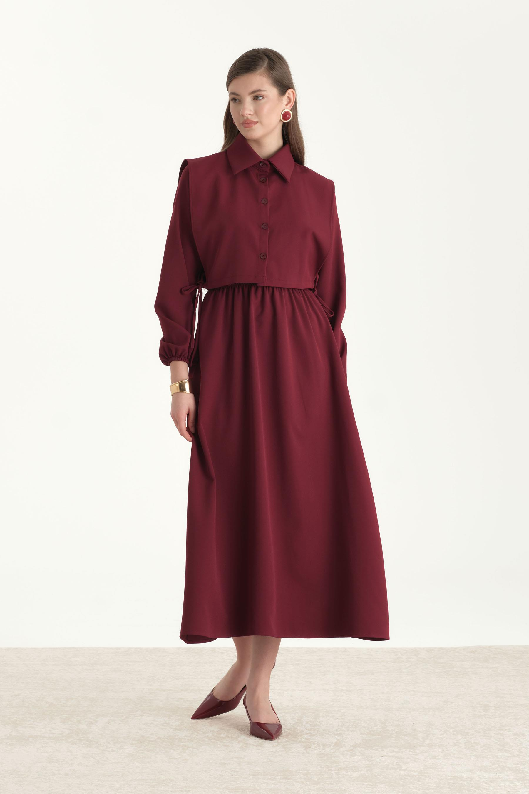 Crop Yelekli Elbise Bordo