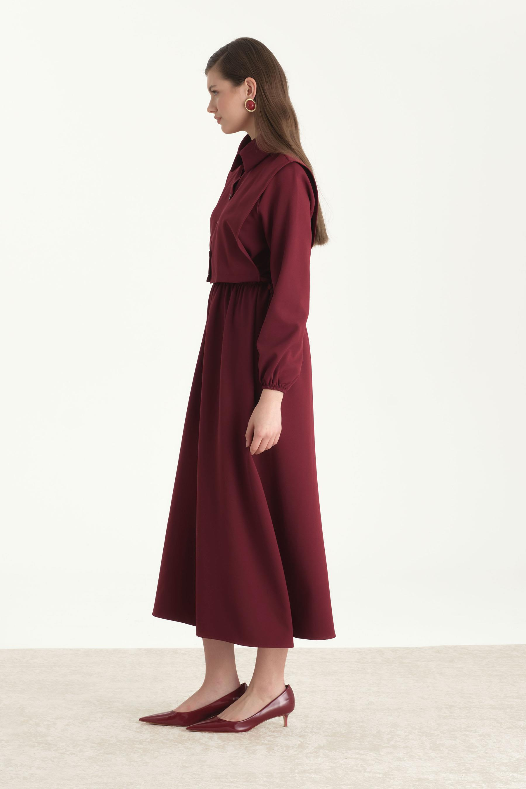 Crop Yelekli Elbise Bordo