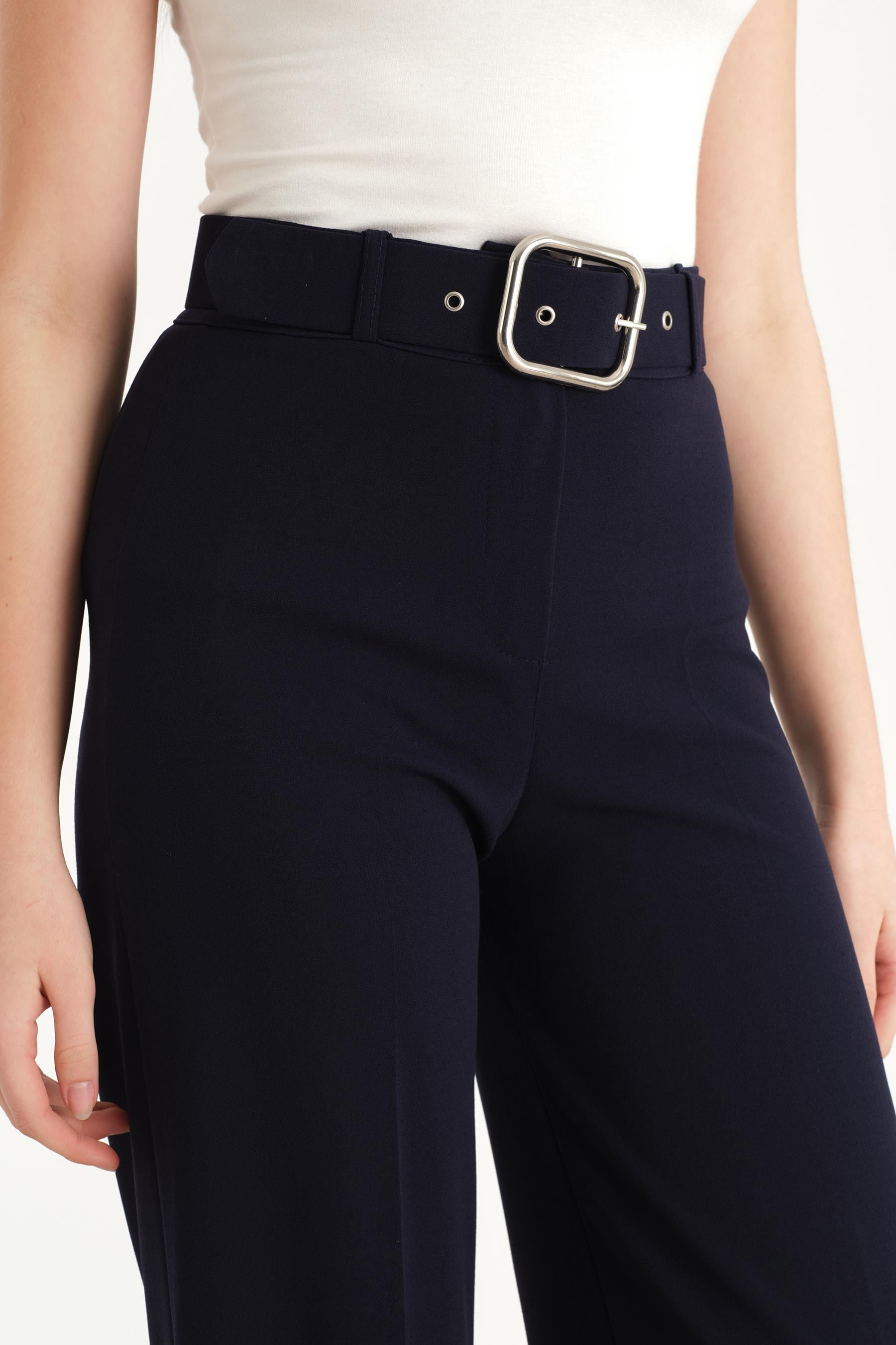 Double Kumaş Bol Paça Pantolon Lacivert