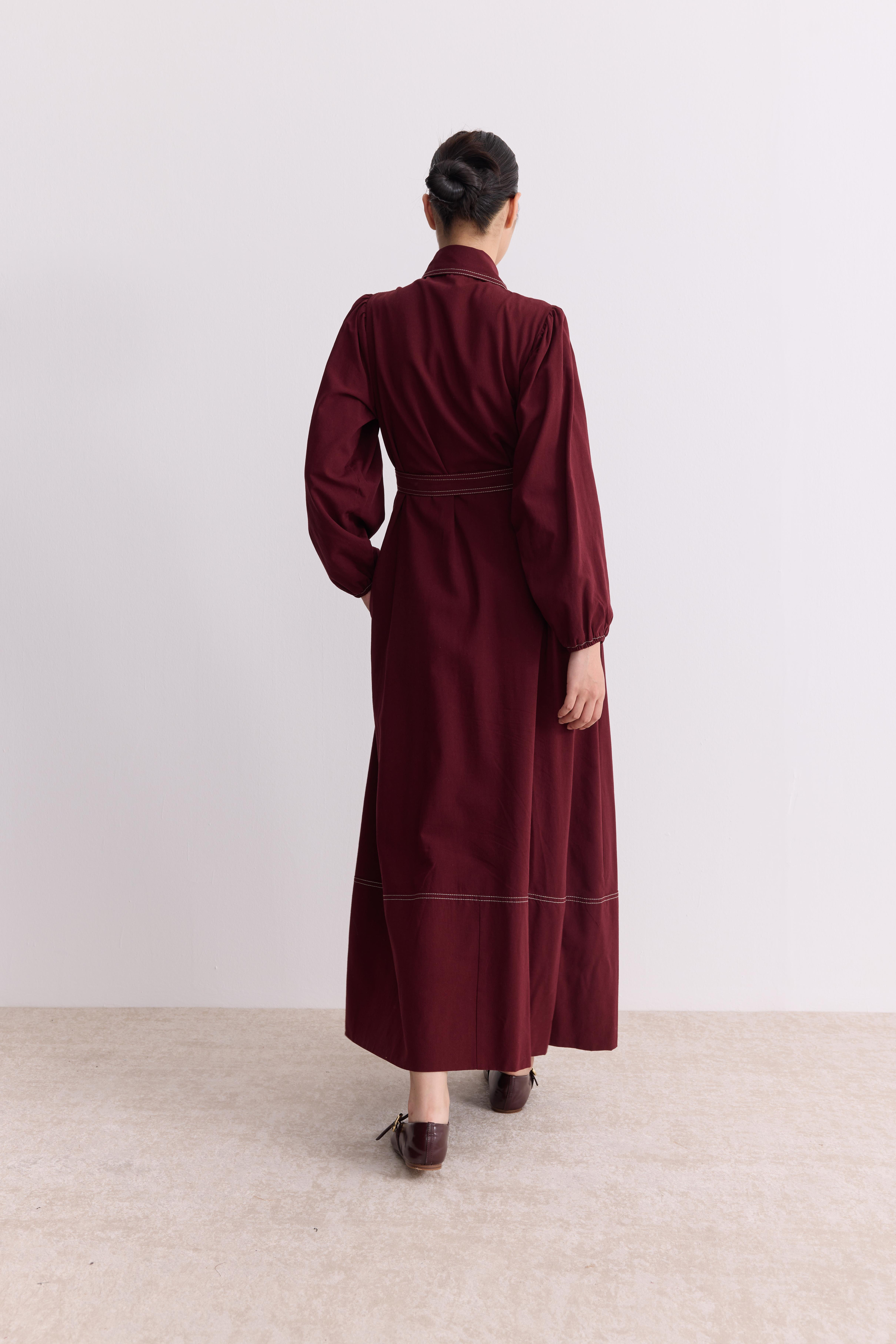 Ham Keten Elbise (Seyyar İçlikli) Bordo