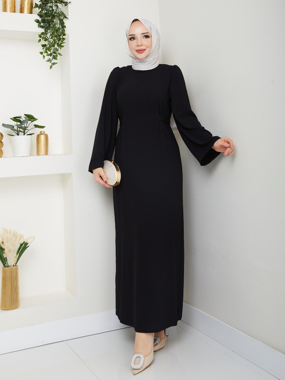 Jade krep kimono kol kalem elbise