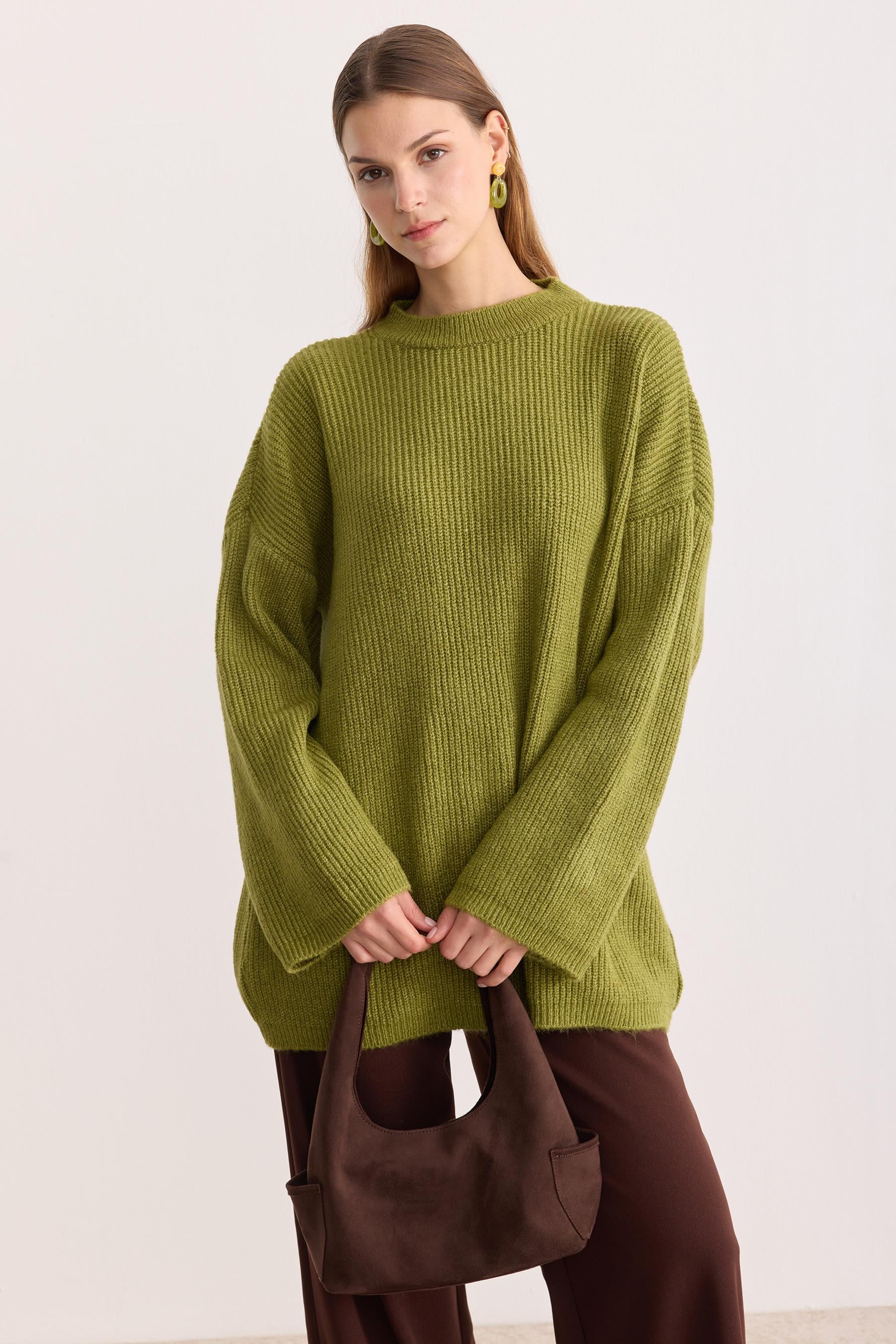 Kobe Oversize Triko Kazak Matcha Yeşil