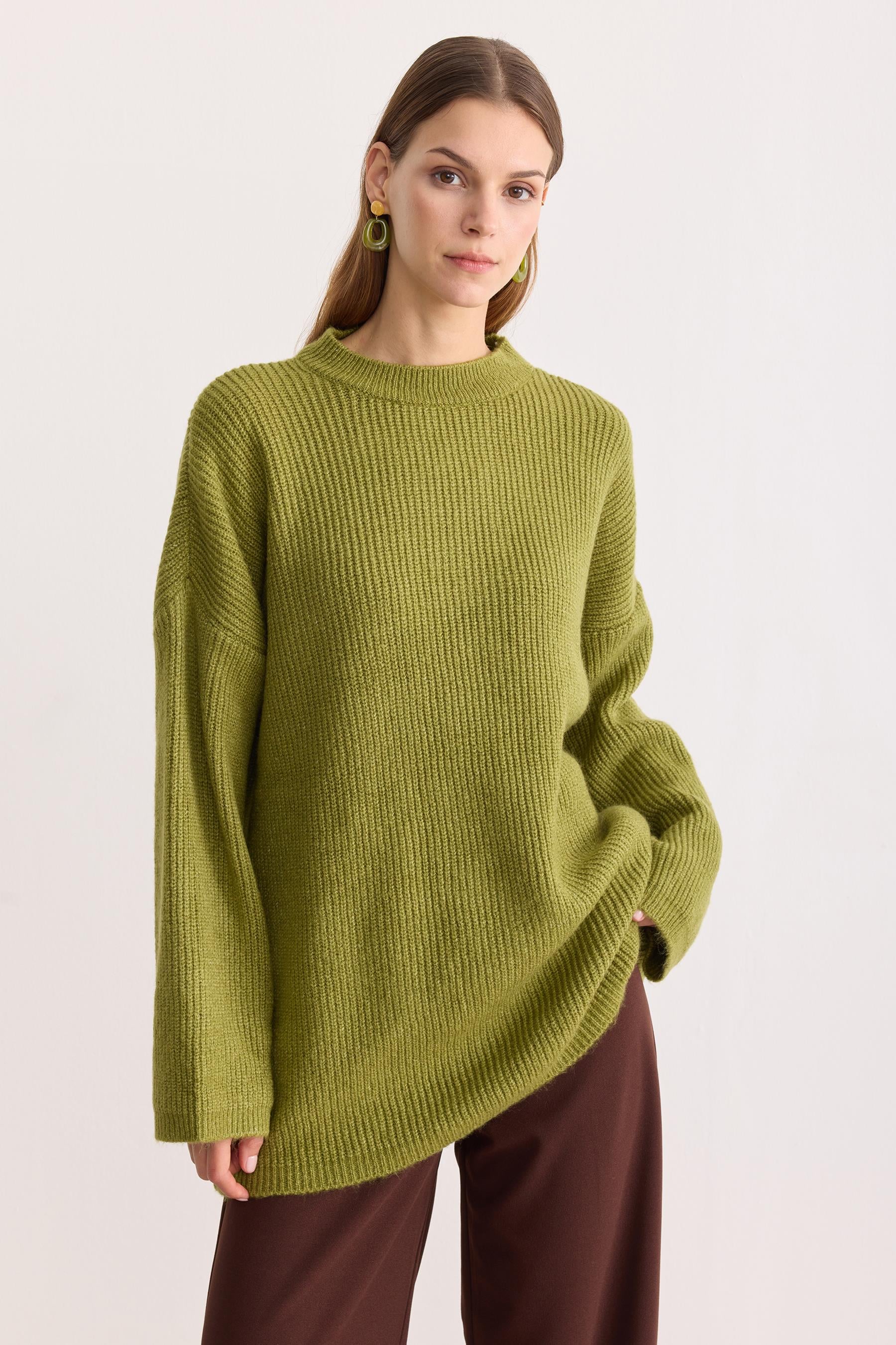 Kobe Oversize Triko Kazak Matcha Yeşil