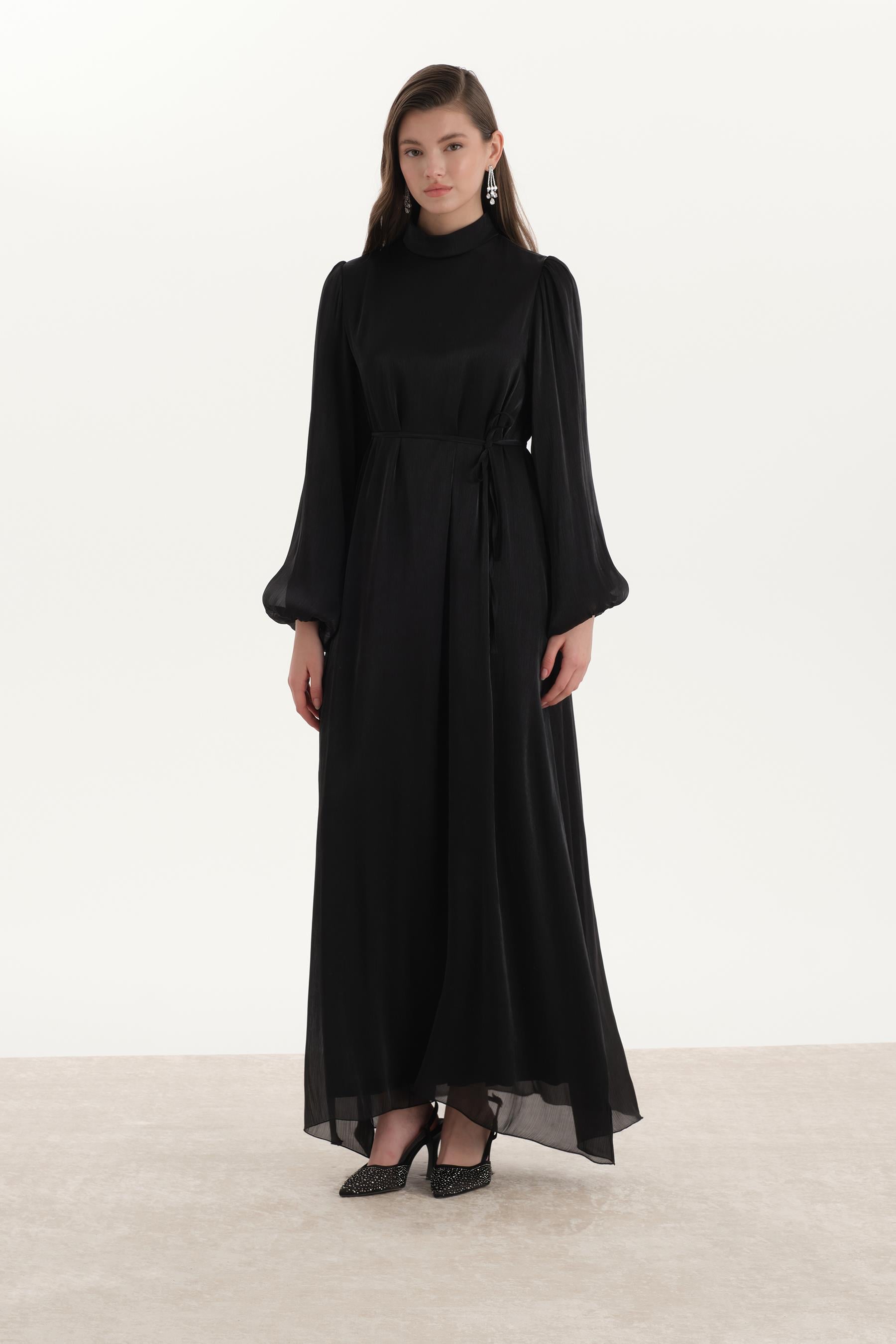 Organze Saten Kalem Elbise Siyah
