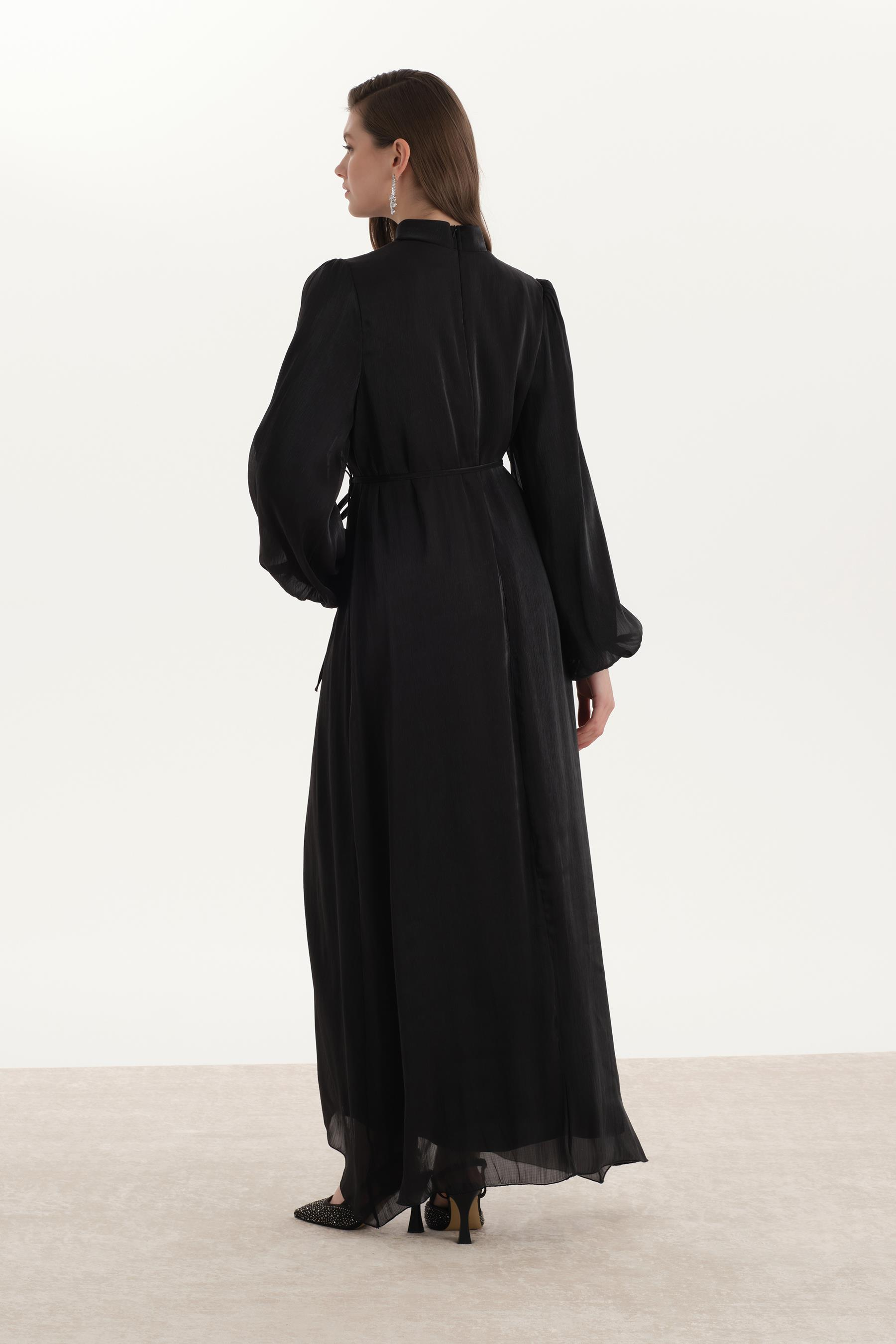 Organze Saten Kalem Elbise Siyah