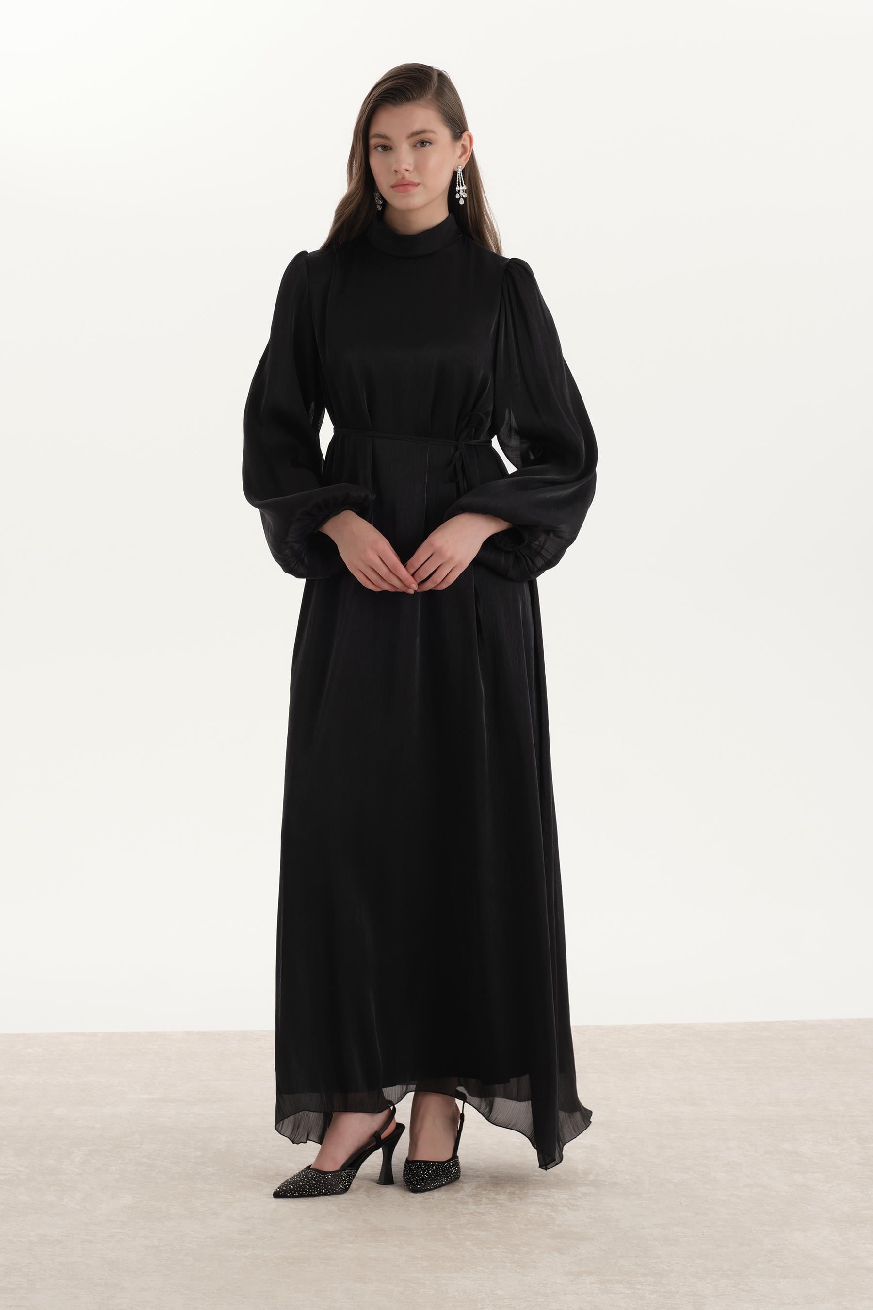 Organze Saten Kalem Elbise Siyah
