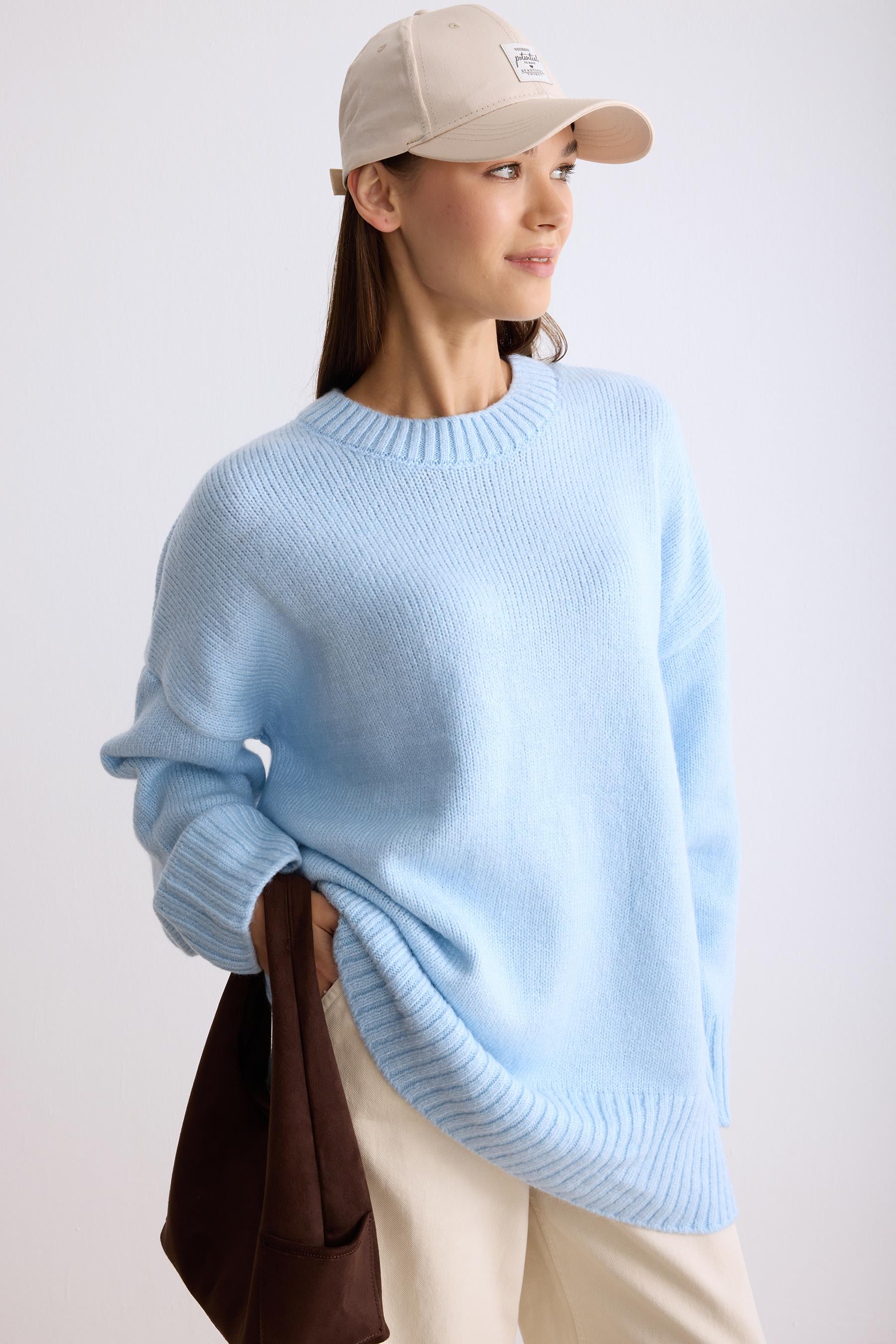 Oversize Triko Kazak Açık Mavi