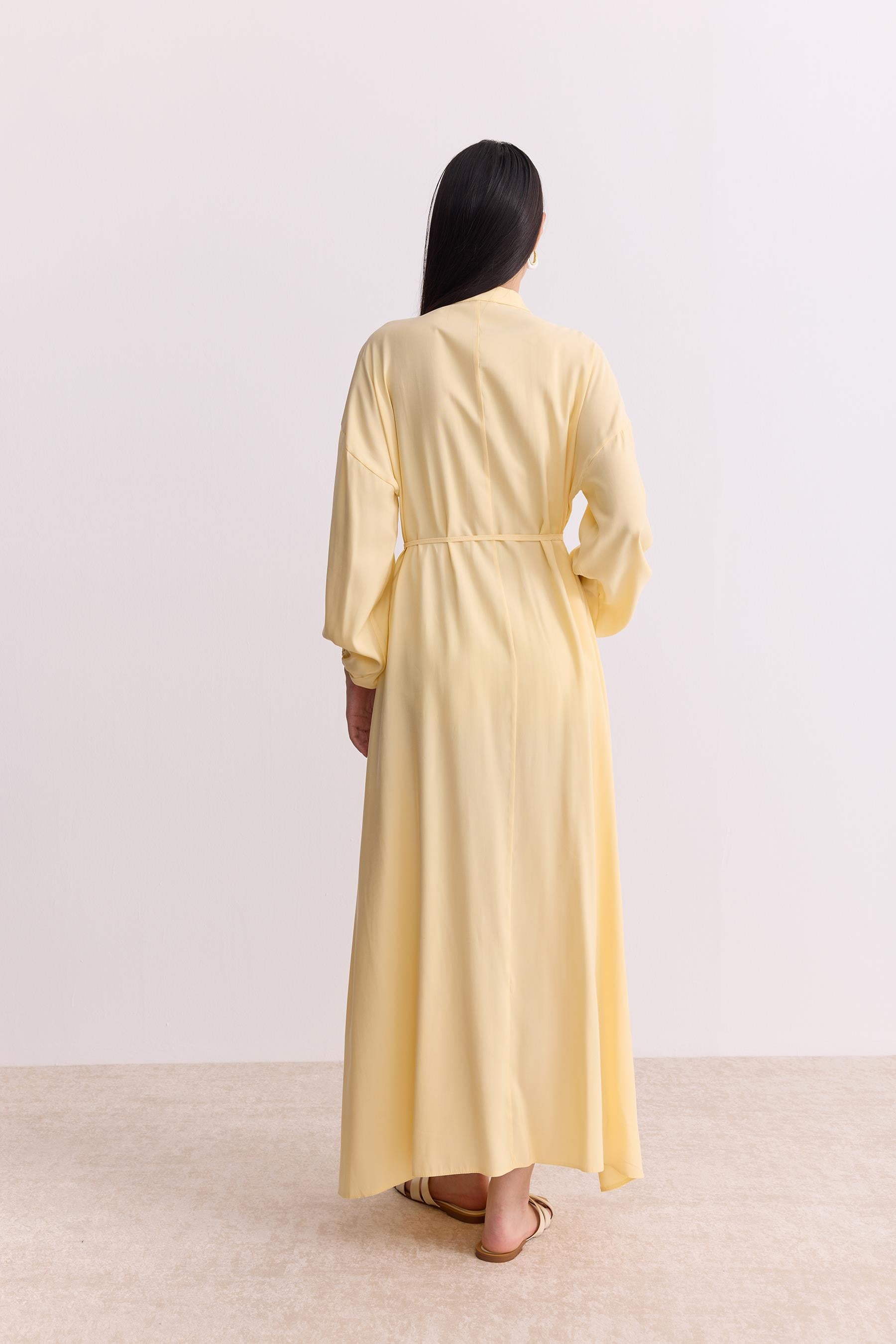 Qupra Tensel Kumaş Nervürlü Elbise Butter Yellow