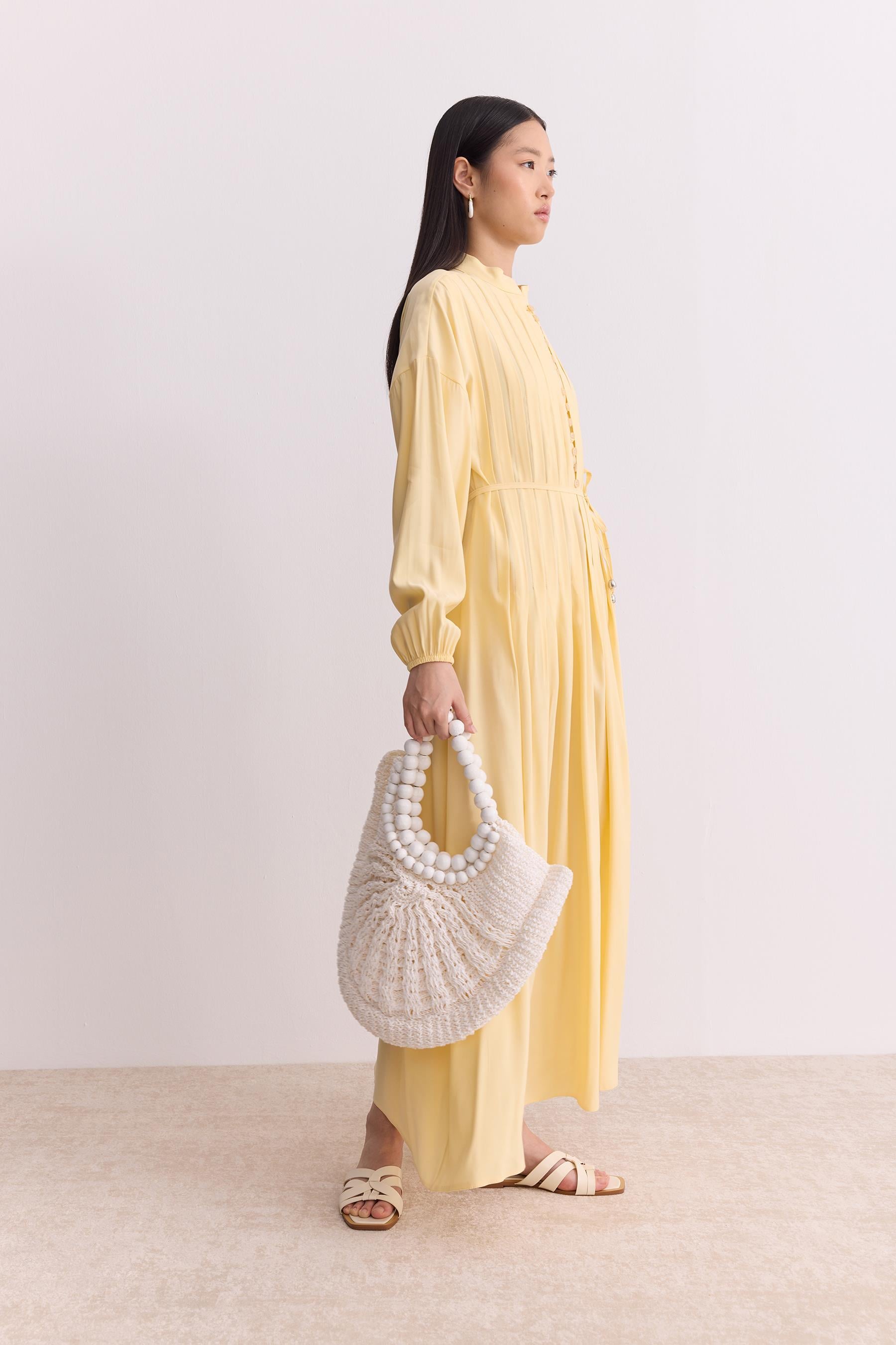 Qupra Tensel Kumaş Nervürlü Elbise Butter Yellow