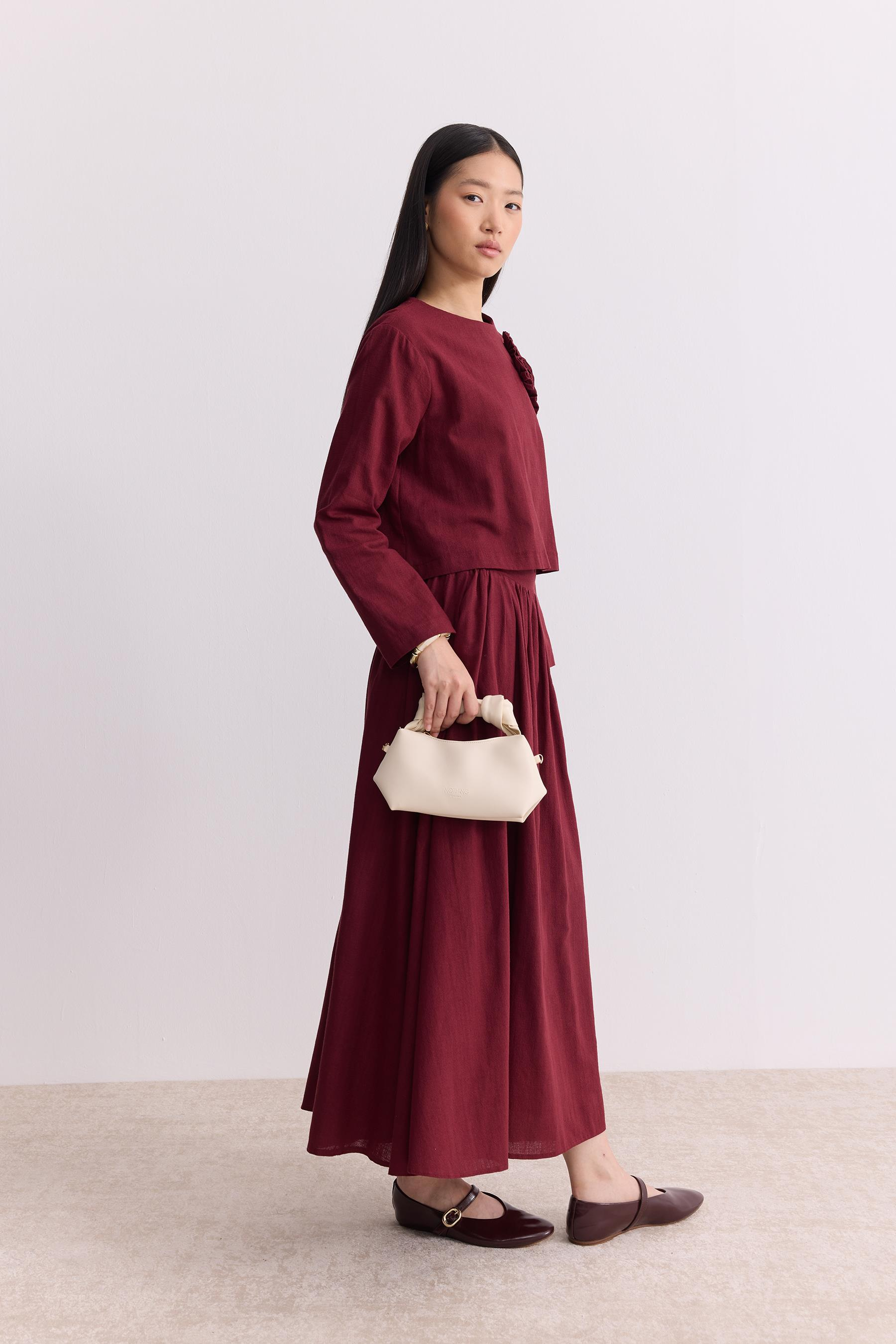 Rose Keten Etekli Takım Bordo