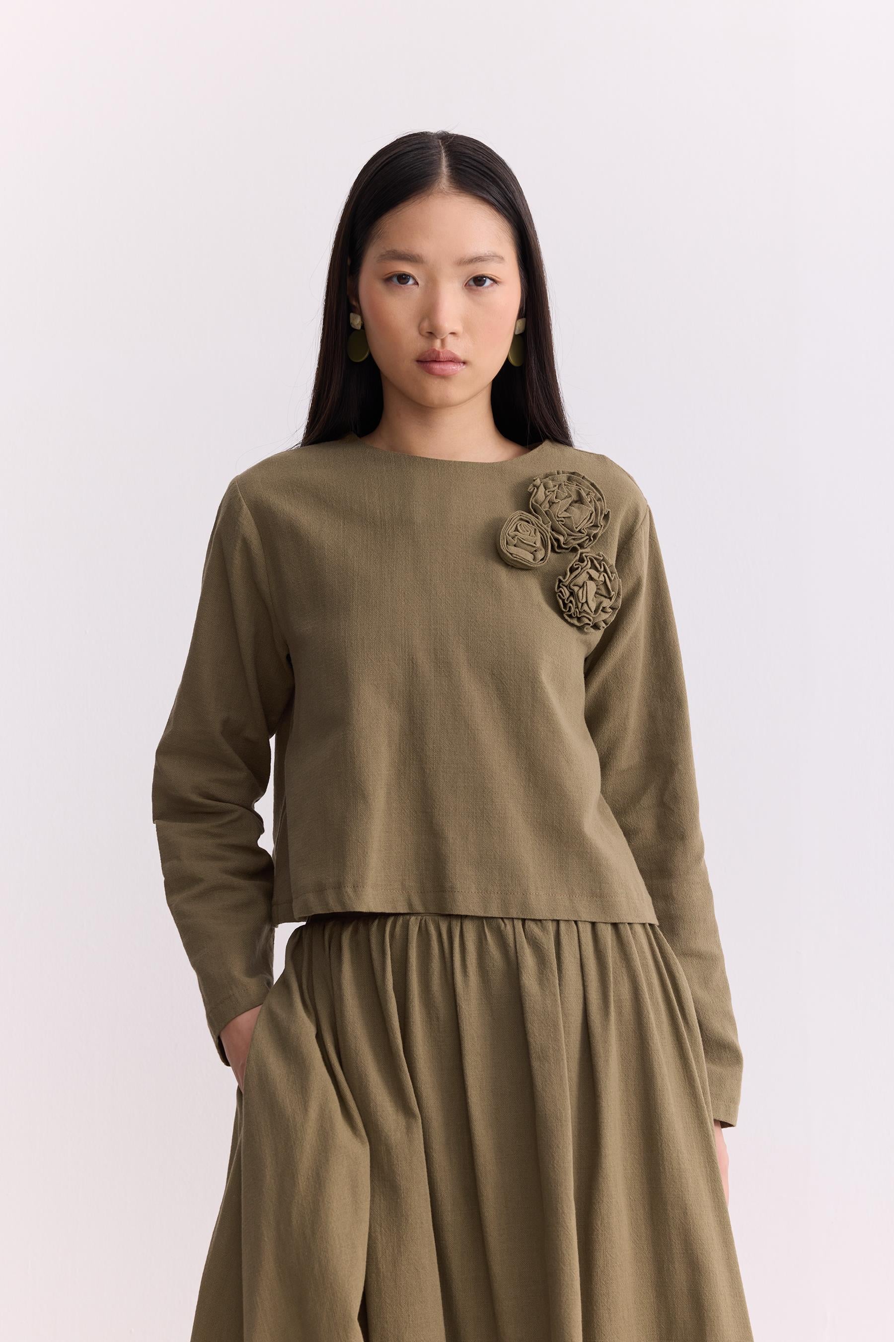 Rose Keten Etekli Takım Olive Green